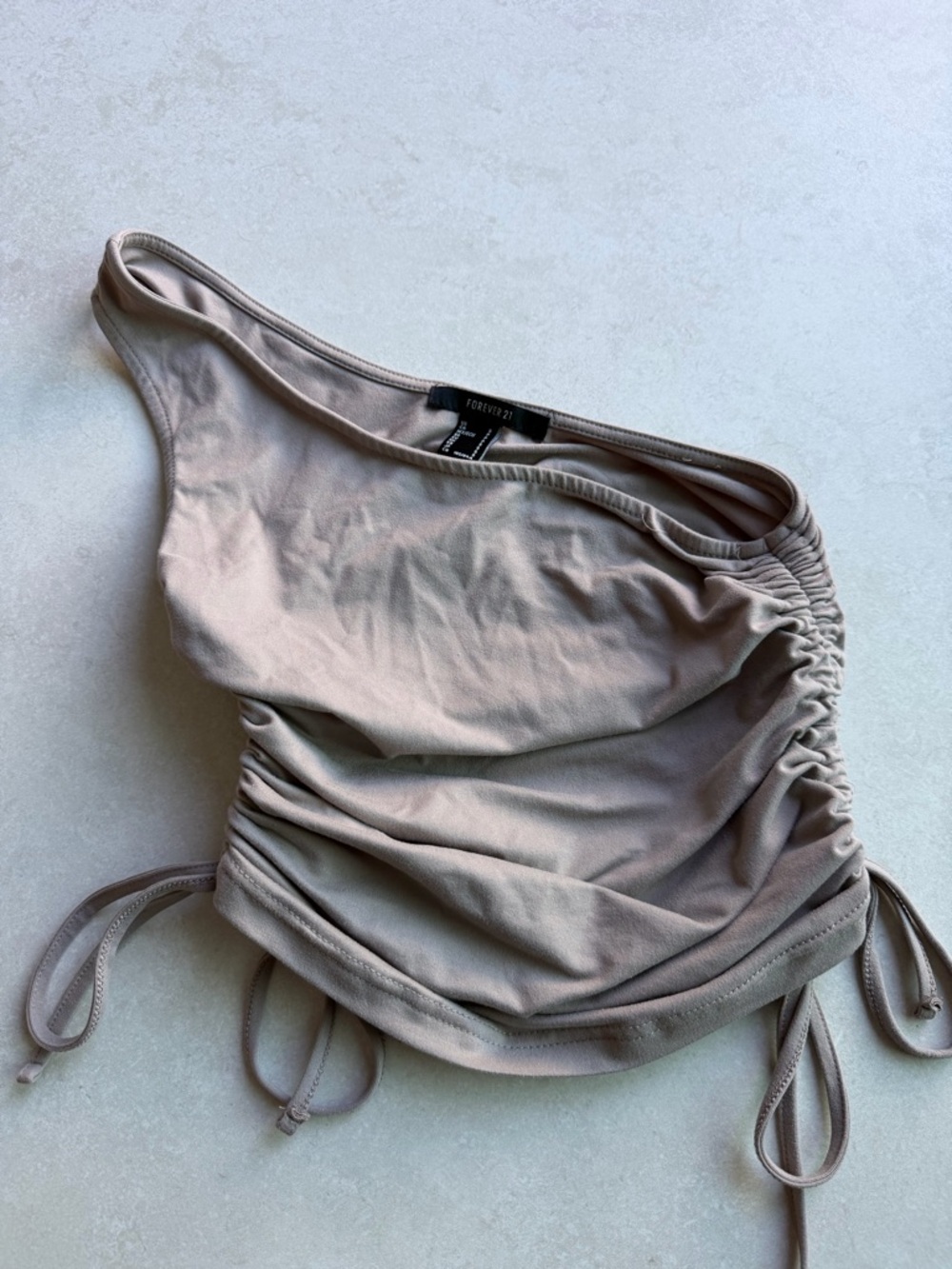 Forever 21 Taupe One-Shoulder Ruched Crop Top